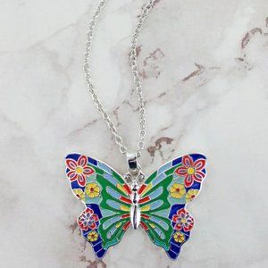 Spring Meadow Mosaic Butterfly Necklace